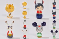 アバターこけしの一覧。左上から時計回りに、仮ケンジ、ナツキ、偽ケンジ、キングカズマ（各税込5060円）。