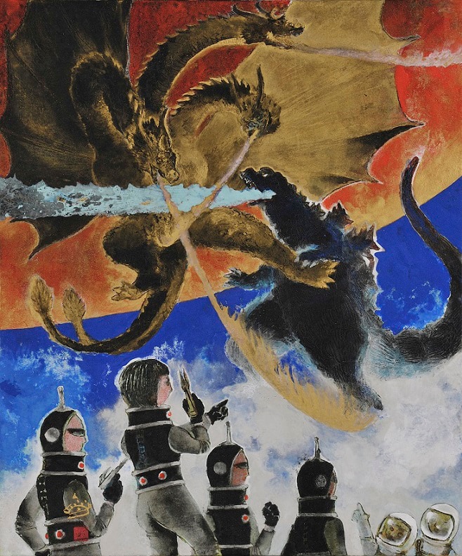 花の油絵 清水信子作 6F （ゴジラやキングギドラが日本画に、村上裕二  