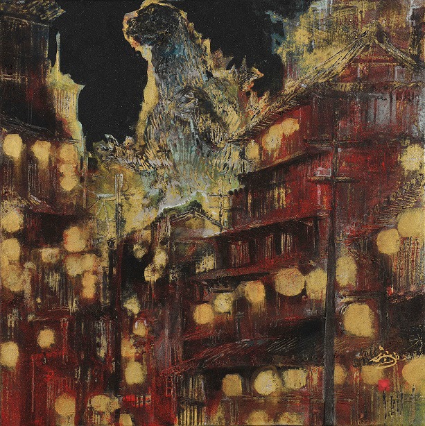 「花街の夜にゴジラ」
