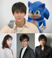上から時計回りに中川大志とソニック、中村悠一、山寺宏一、井上麻里奈。