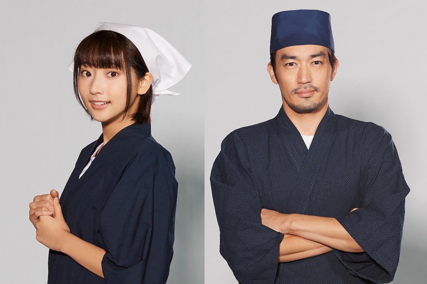 「異世界居酒屋『のぶ』」より武田玲奈演じる千家しのぶ（左）、大谷亮平演じる矢澤信之（右）。