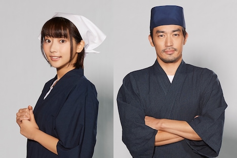 「異世界居酒屋『のぶ』」より、左から武田玲奈演じる千家しのぶ、大谷亮平演じる矢澤信之。