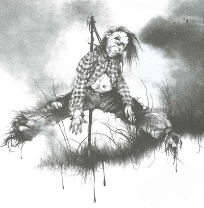 「スケアリーストーリーズ 怖い本」原作本より、かかしの“ハロルド”のイラスト。