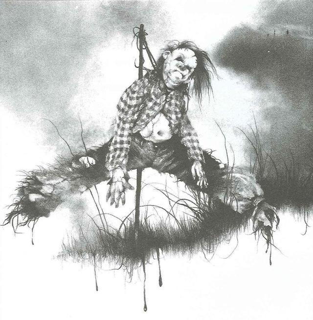 「スケアリーストーリーズ 怖い本」原作本より、かかしの“ハロルド”のイラスト。