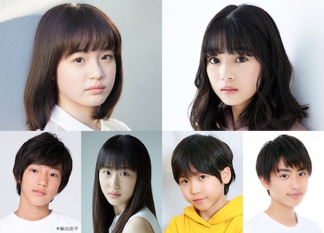 「都会のトム＆ソーヤ」キャスト。左上から時計回りに豊嶋花、渡邉心結、田村飛呂人、りきまる、山下森羅、吉原徠地。