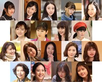 「年下彼氏」キャスト。1段目左から桜井日奈子、加藤小夏、田鍋梨々花、浅川梨奈、天野はな。2段目左から小島藤子、岡本夏美、鈴木ゆうか、小西桜子。3段目左から高嶋菜七、筧美和子、花坂椎南、秋元才加、小室安未。4段目左から倉野章子、阿部純子、秋山ゆずき、川島海荷。