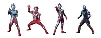 左からウルトラマンゼット アルファエッジ、ウルトラマンゼット ベータスマッシュ、ウルトラマンゼット ガンマフューチャー、ウルトラマンジード ギャラクシーライジング。