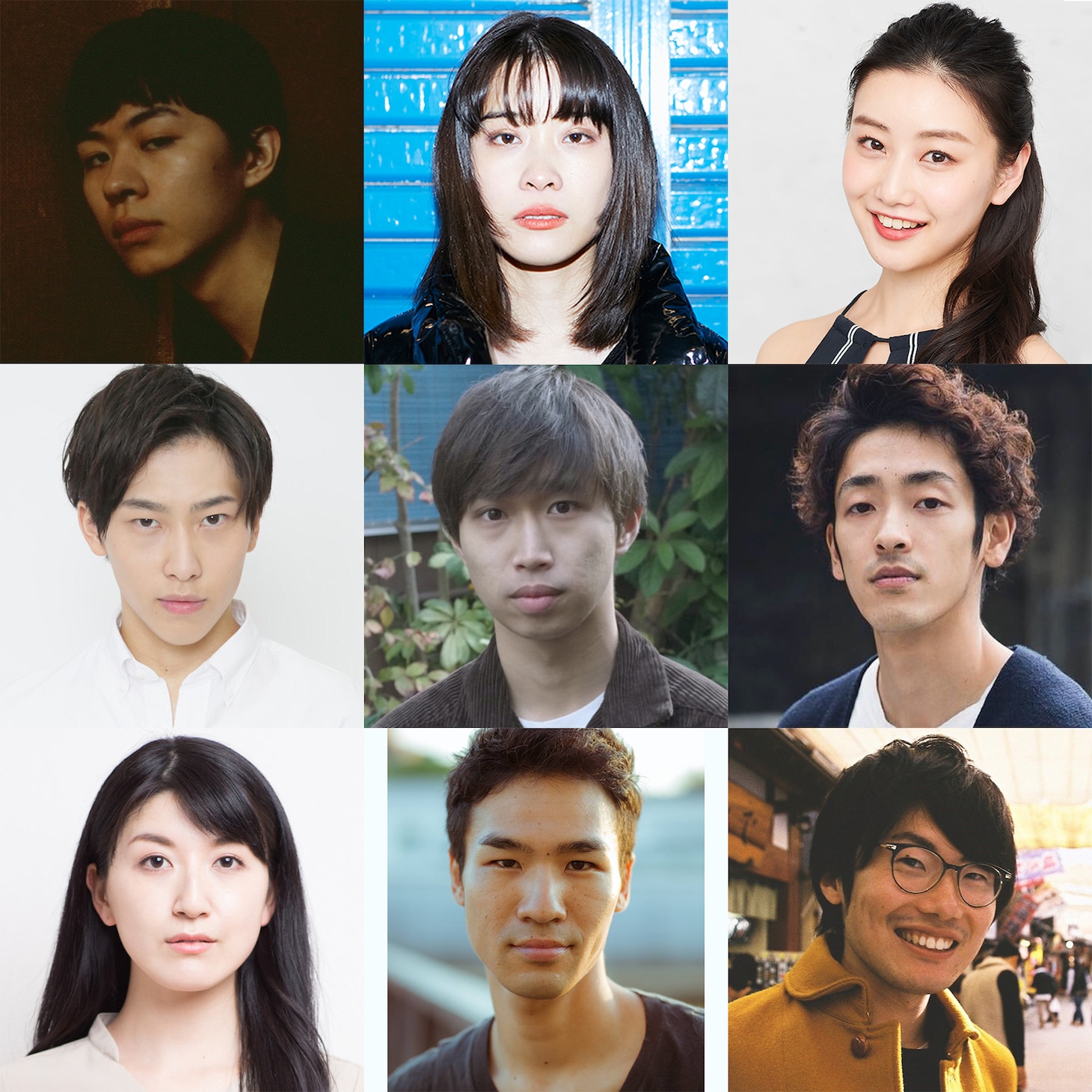 上段左から佐藤寛将、円井わん、平山りの。中段左から山本篤士、牛嶋裕太、原野拓巳。下段左から大山真絵子、川口高志、西川達郎。