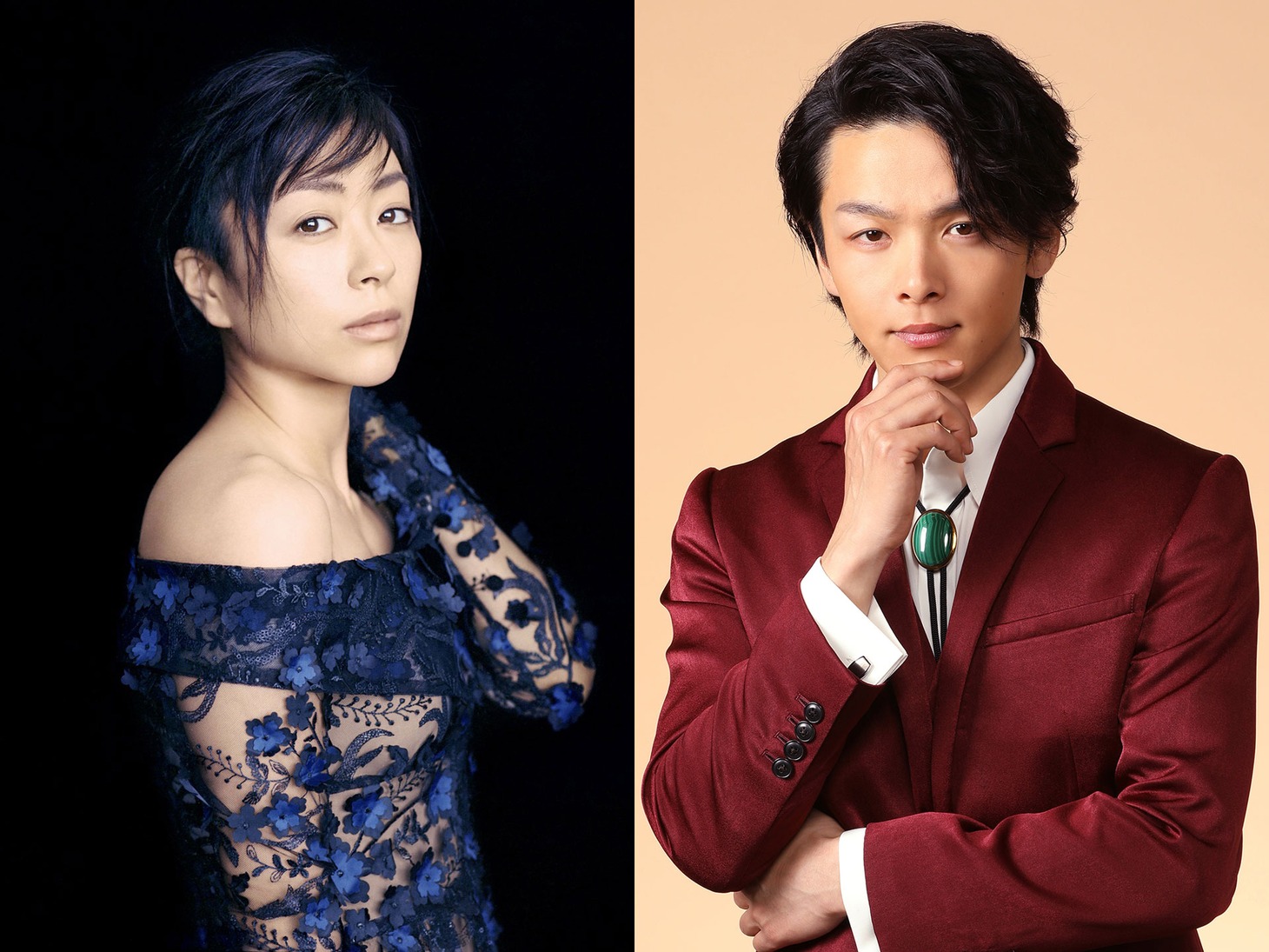 左から宇多田ヒカル、明智五郎役の中村倫也。