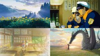 左上から時計回りに、「おもひでぽろぽろ」「ON Your Mark」「ゲド戦記」「ギブリーズepisode2」の背景素材。(c)Studio Ghibli