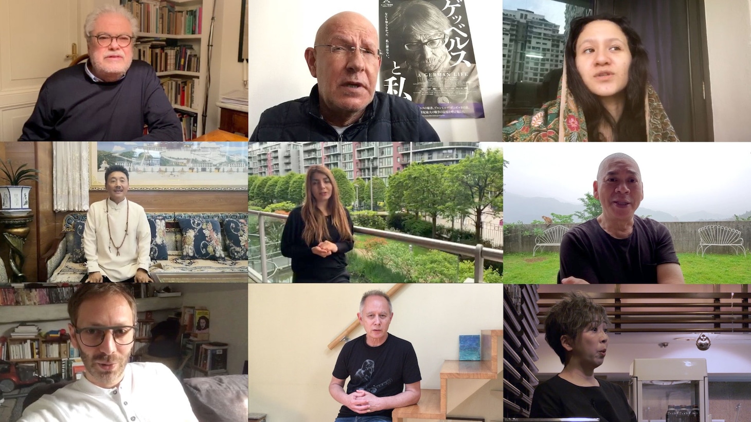 上段左からロベルト・アンドー、クリスティアン・クレーネス、シャリファ・アリシャ。中段左からヨンジョンジャ、ハナ・マフマルバフ、ツァイ・ミンリャン。下段左からギヨーム・セネズ、ピーター・バラカン、吉澤周子。