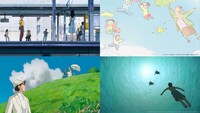 左上から時計回りに、「海がきこえる」「ホーホケキョ となりの山田くん」「レッドタートル ある島の物語」「風立ちぬ」。(c)Studio Ghibli