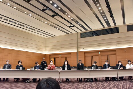 文化芸術復興基金創設に関する記者会見の様子。