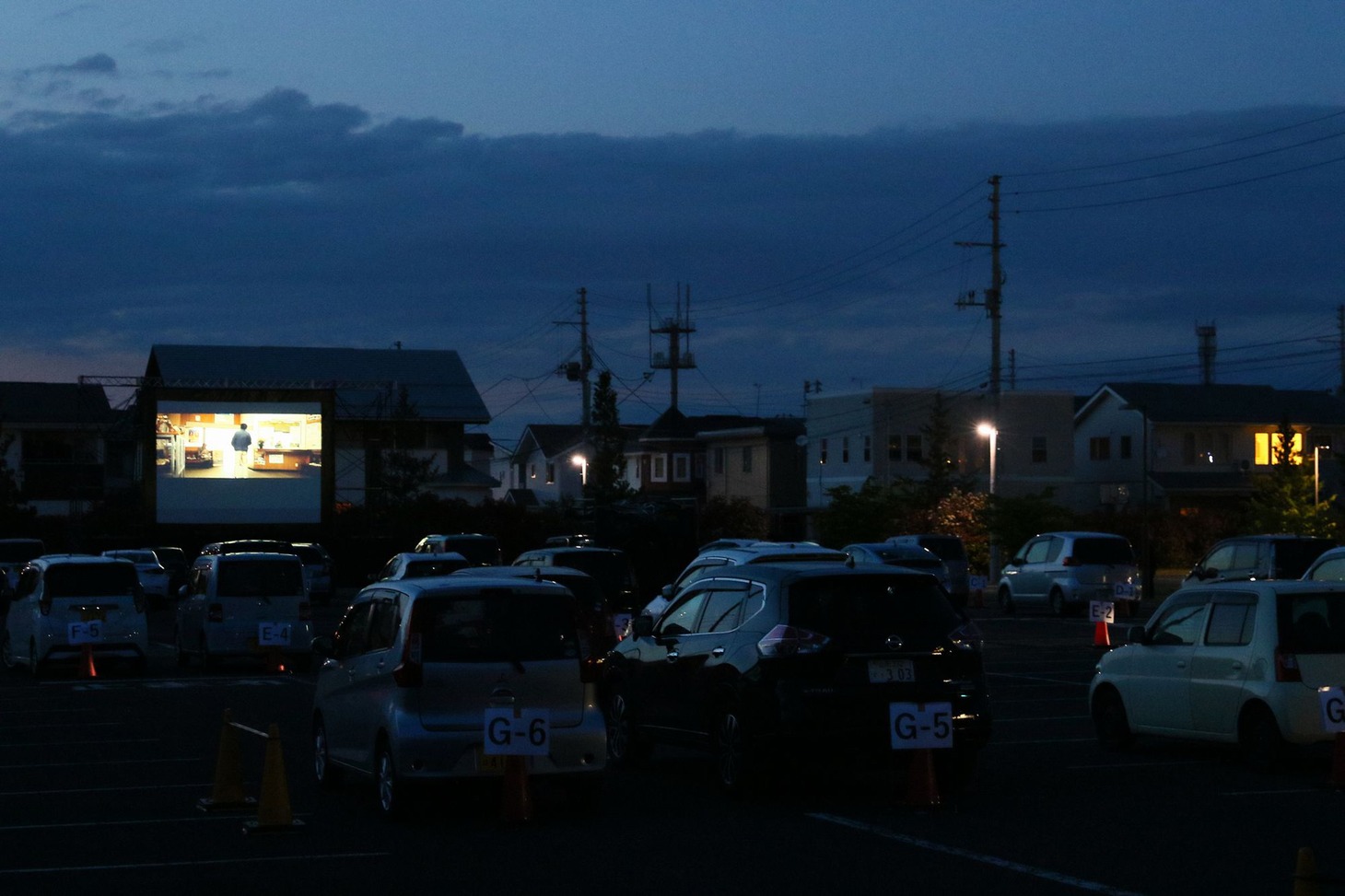 山形県・MOVIE ON やまがたのドライブインシアターの様子。