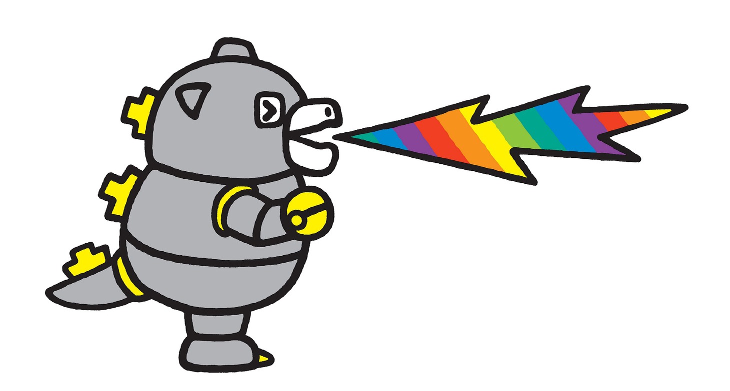 強力な“にじ色”のビームを出すちびメカゴジラ。