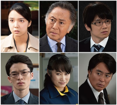 上段左から上白石萌音演じる遠山咲、北大路欣也演じる鬼塚一路、風間俊介演じる神啓太郎。下段左から深澤辰哉演じる橘修平、余貴美子演じる木地本淳子、石黒賢演じる栗田史郎。