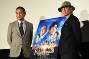 「Fukushima 50」カムバック上映舞台挨拶の様子。左から渡辺謙、佐藤浩市。