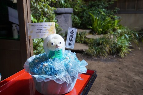 アマビエを模したmiwaからの花のプレゼント。