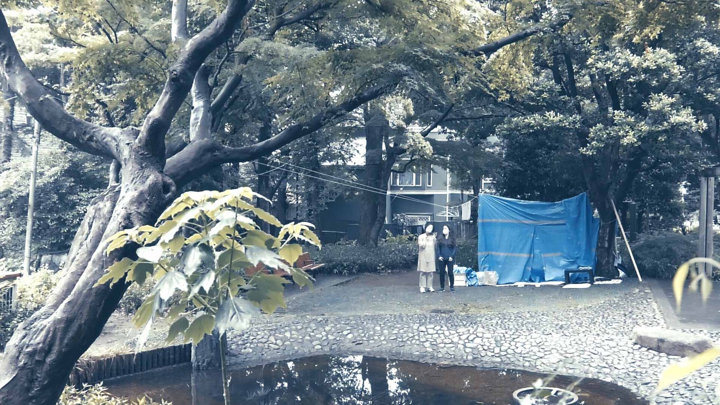 「見上げた空とマスク」