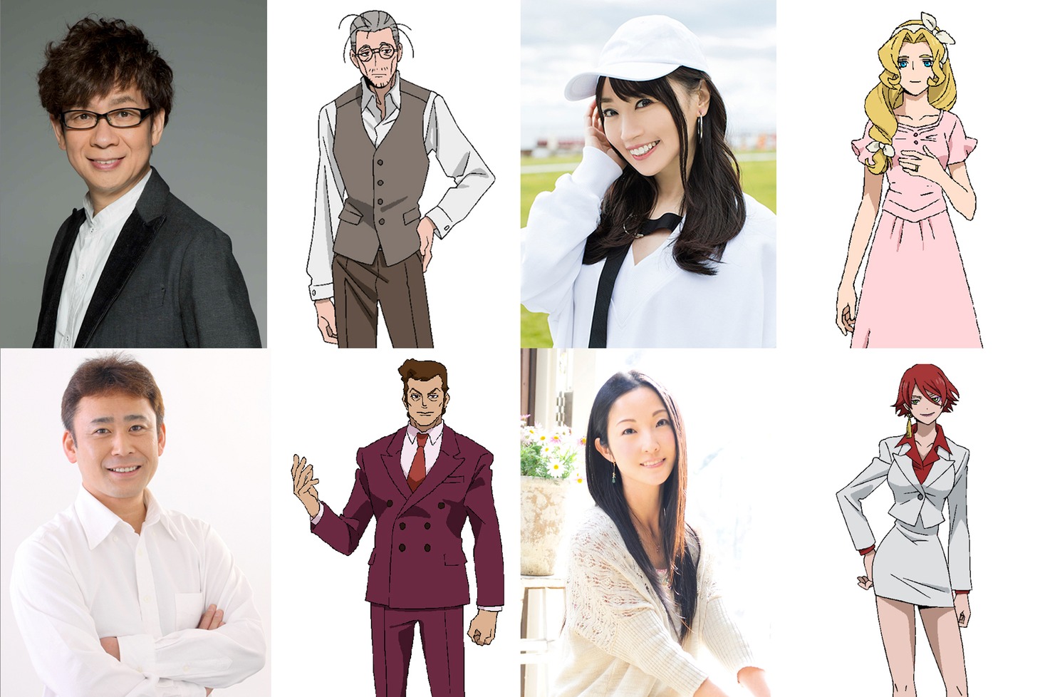 上段左から山寺宏一、マンストール、水樹奈々、エマ。下段左から高木渉、ドラコ、伊藤静、グレタ。