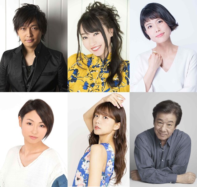 上段左から中村悠一、水樹奈々、沢城みゆき。下段左から三瓶由布子、三森すずこ、菅生隆之。