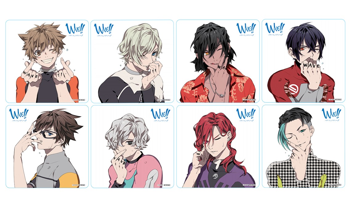 「WAVE!!～サーフィンやっぺ!!～ 第一章」来場者特典のイラストデザインコースター（全8種）。