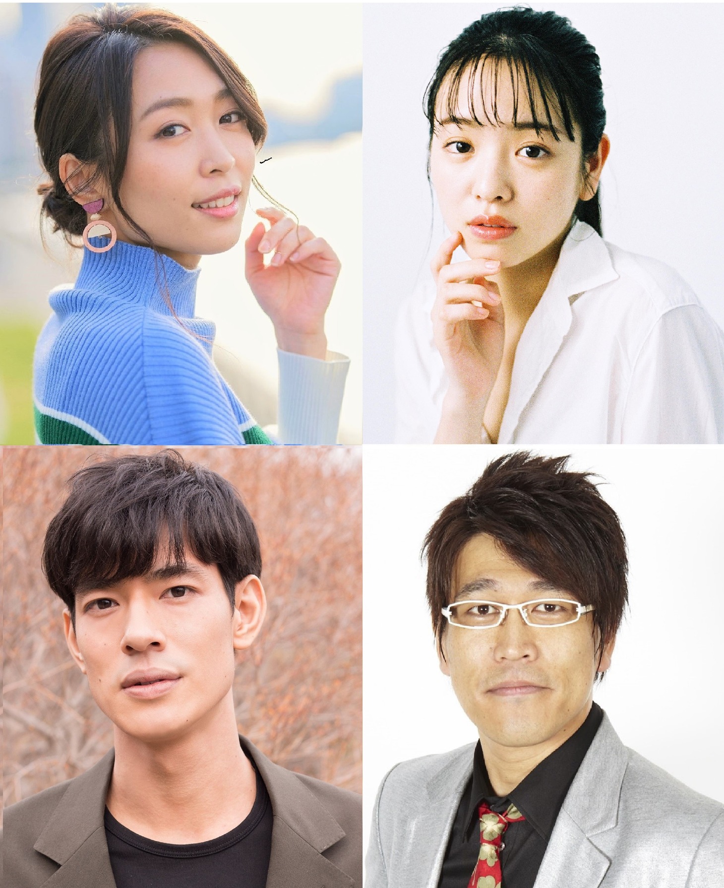 「いとみち」追加キャスト一覧。上段左から黒川芽以、横田真悠。下段左から中島歩、古坂大魔王。