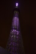 「この恋あたためますか」スペシャルカラーにライトアップされたスカイツリー。