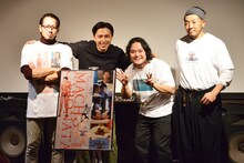 「強がりカポナータ」舞台挨拶の様子。左から伊神忠聡、折笠慎也、横山翔一、後藤剛範。