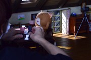 「こまねこ」新作ショートアニメの撮影の様子。