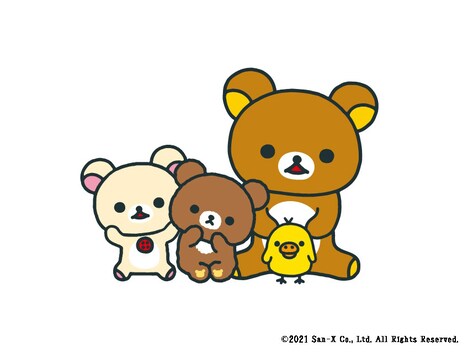 コリラックマ（左）、チャイロイコグマ（中央）、リラックマ（右上）、キイロイトリ（右下）。