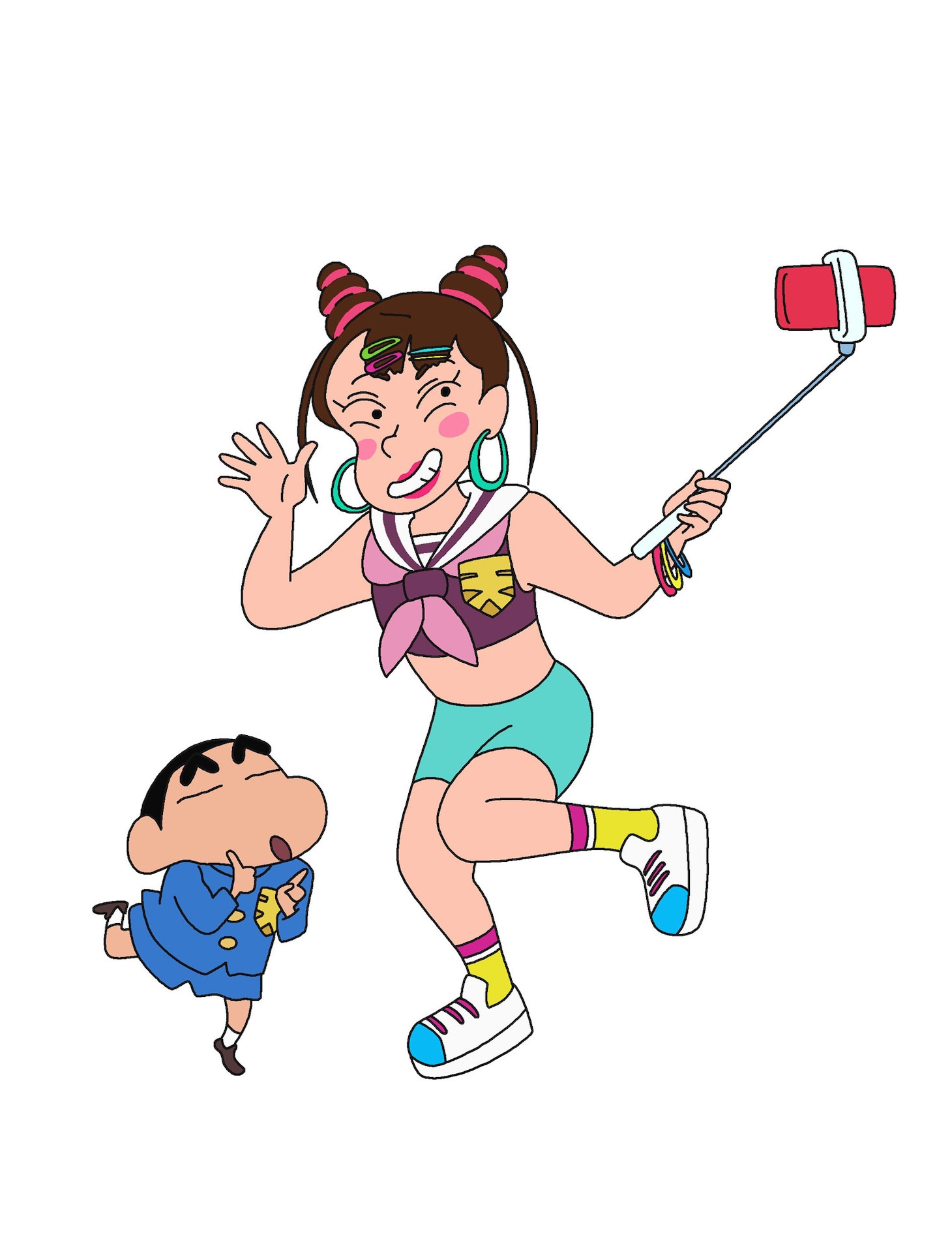 「映画クレヨンしんちゃん 謎メキ！花の天カス学園」に登場するフワちゃん（右）。