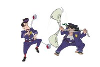 「映画クレヨンしんちゃん 謎メキ！花の天カス学園」より、長田庄平が声を当てるヨーヨー（左）、松尾駿が声を当てる給食袋（右）。