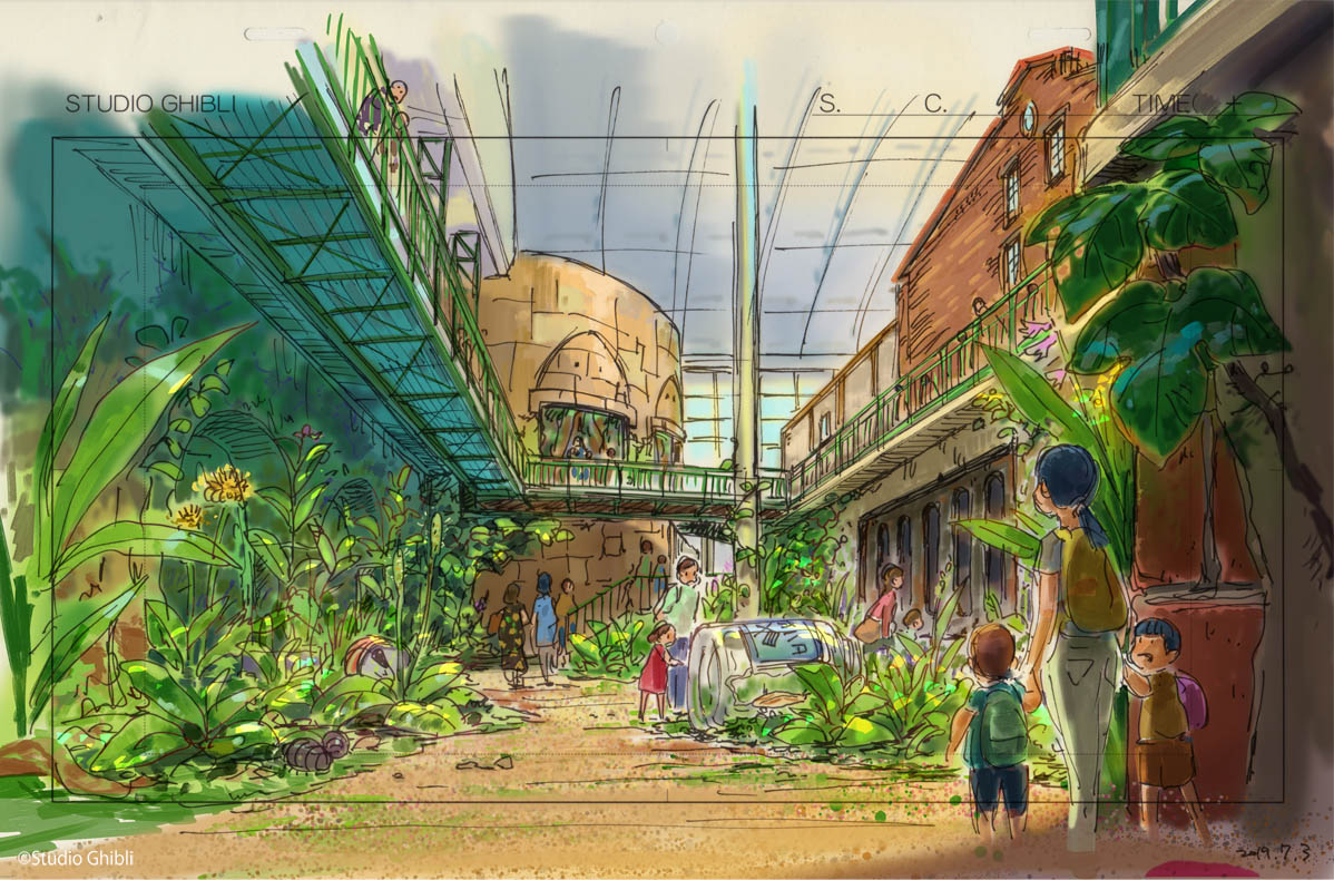 ジブリの大倉庫エリア内の施設デザイン画。