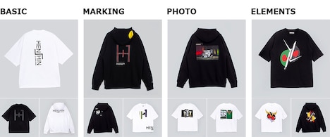 「HENSHIN by KAMEN RIDER」アパレルアイテムのラインナップ。