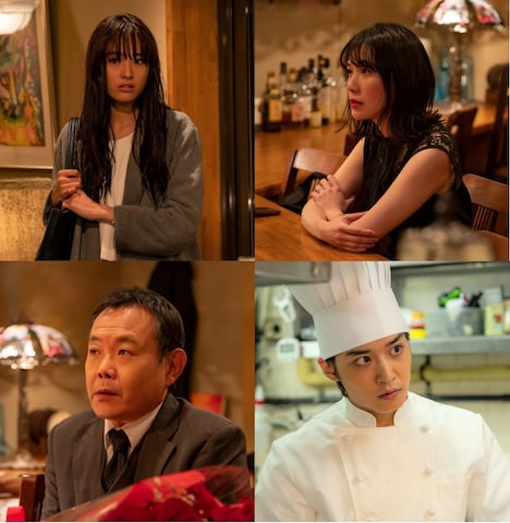 左上から時計回りに大友花恋、村川絵梨、松岡広大、近藤芳正。