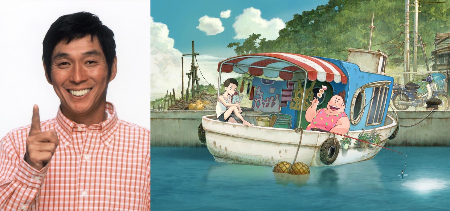 左から明石家さんま、「漁港の肉子ちゃん」ビジュアル。