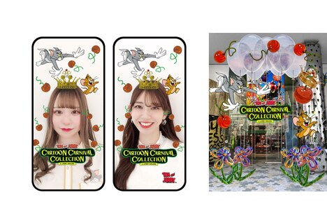 フェイスフィルター（左）と館内限定AR（右）のイメージ。