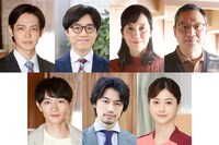 「サロガシー」キャスト。上段左から猪塚健太、田村健太郎、宮田早苗、井上肇。下段左から細田善彦、斎藤工、松本若菜。
