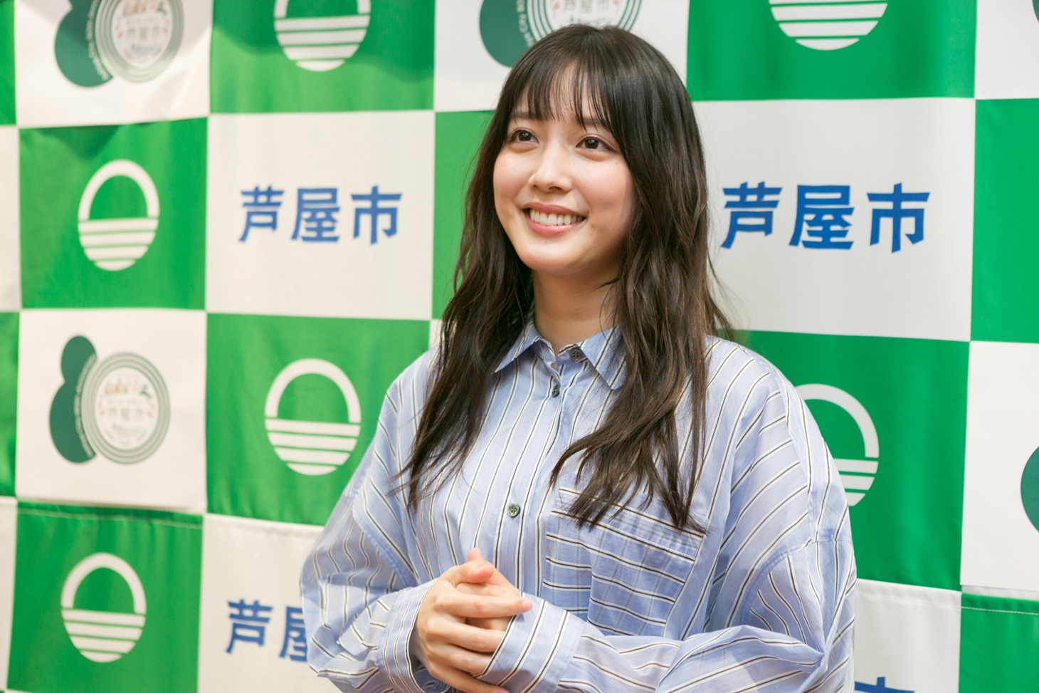 2021年3月、「あしやのきゅうしょく」の会見に出席した松田るか。