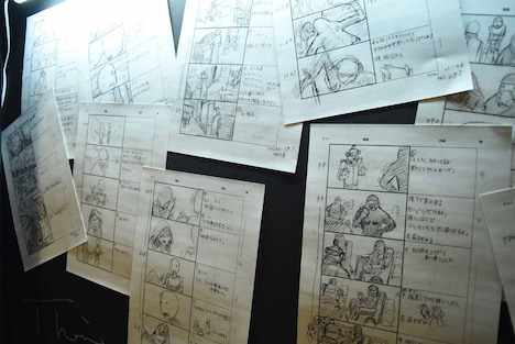 池袋シネマ・ロサに飾られた絵コンテ。