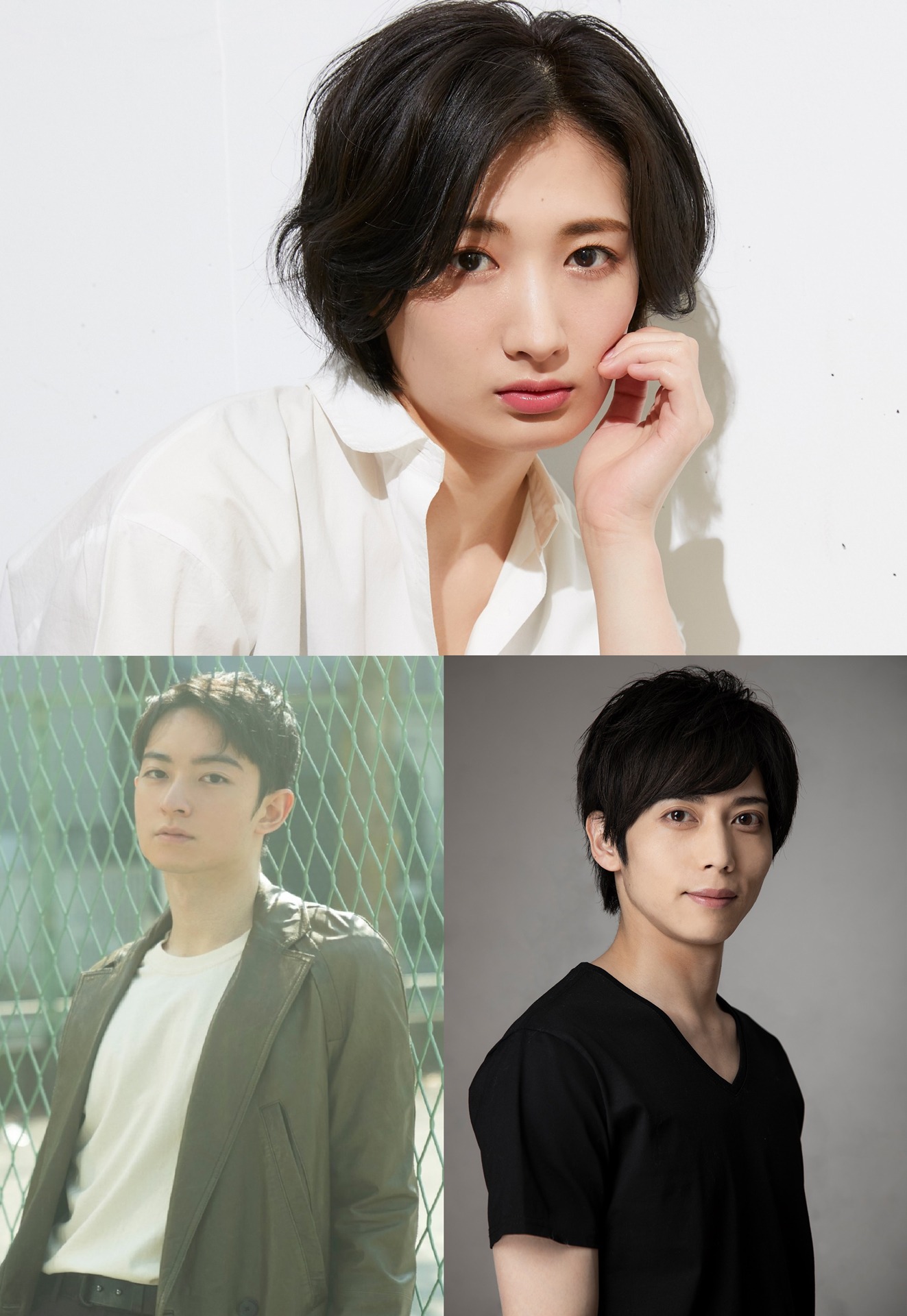 上から時計回りに武田梨奈、染谷俊之、濱正悟。