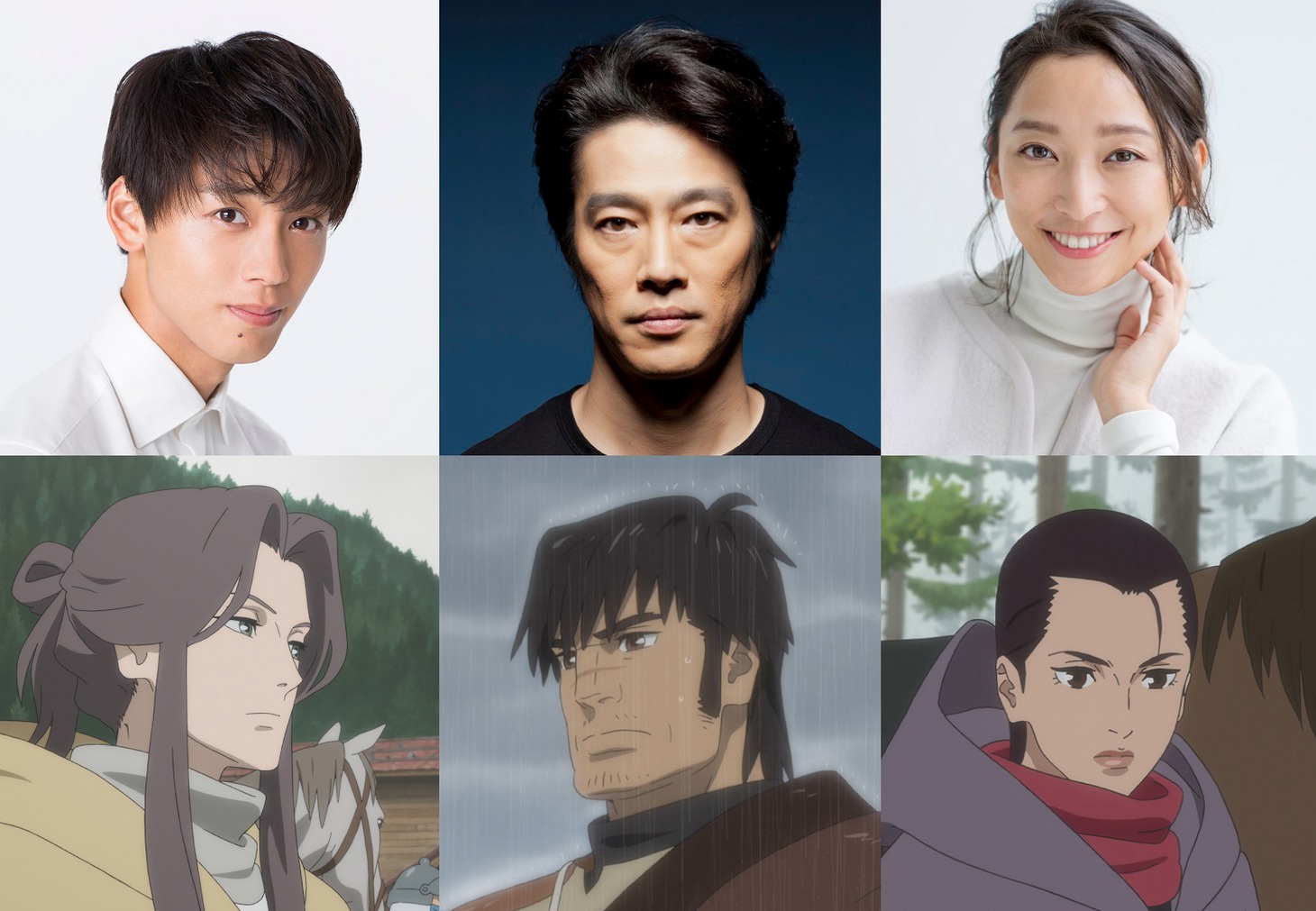 上段左から竹内涼真、堤真一、杏。下段左からホッサル、ヴァン、サエ。