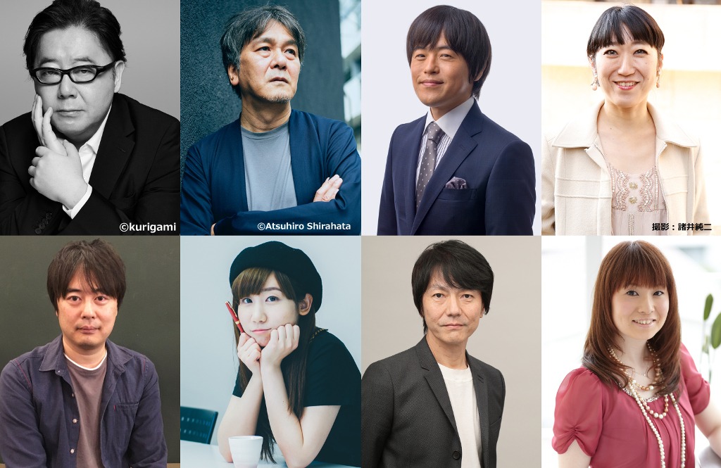 左上から時計回りに秋元康、岡田惠和、バカリズム、大宮エリー、青木琴美、澤本嘉光、根本宗子、徳尾浩司。