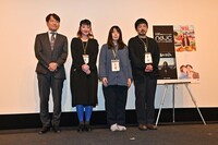 「ndjc：若手映画作家育成プロジェクト2020」上映会の様子。左からスーパーバイザーの香月純一、監督の植木咲楽、木村緩菜、志萱大輔。