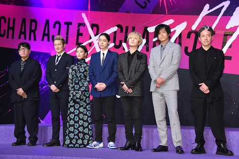 左から長崎尚志、中村獅童、高畑充希、菅田将暉、Fukase、小栗旬、永井聡。