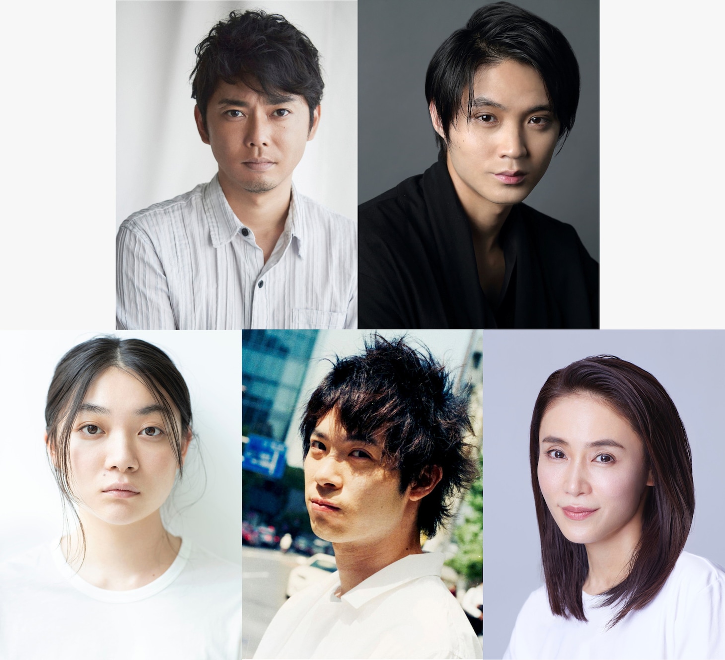 上段左から今井翼、磯村勇斗。下段左から三浦透子、渡辺大知、山口紗弥加。