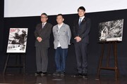 「円谷英二 生誕120年記念特別イベント」の様子。左から国立映画アーカイブ館長の岡島尚志、円谷粲、塚越隆行。