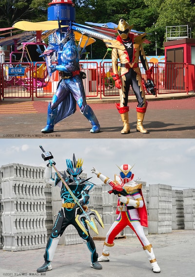 「仮面ライダーセイバー」「機界戦隊ゼンカイジャー」の「映画公開記念合体スペシャル」告知ビジュアル。