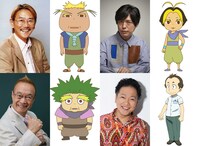 左上から時計回りに千葉繁とザザ、神谷浩史とルカ、山口勝平とコン博士、神谷明とペペ。